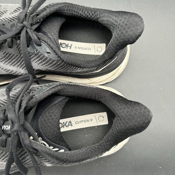 Hoka One One Clifton 9 Shoes Womens Size 9 D Wide Black White Running Sneakers - Picture 5 of 7